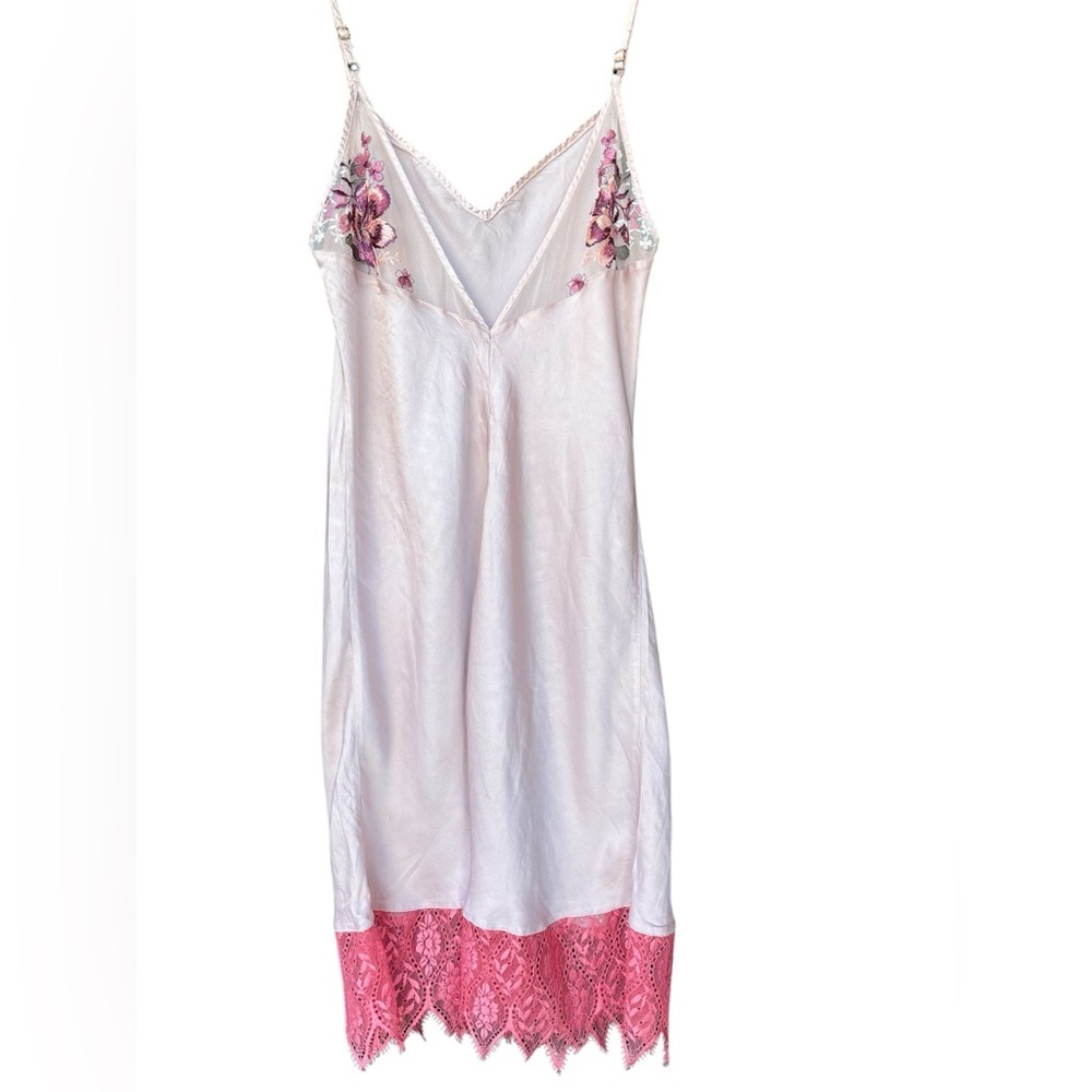 Pink slip dress with lace trim and embroidered flowers #cottagecore #fairy